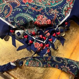 Vintage Floral Paisley Scarf with Heart Accents